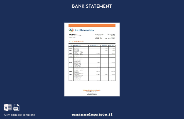 modello Excel di estratto conto bancario Guinea Banque Islamique de Guinée in st